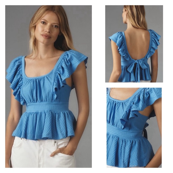 Maeve Tops - ANTHROPOLOGIE Maeve Boho Ruffled Peplum Open-Back Cottage Top XL